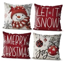 Christmas Throw Pillow Covers 18x18 Set of 4 - Winter Cushion Holiday Cartoon