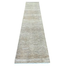 2'5"x11'4" Brown Plain Solid Pattern Hand Knotted Ghazni Wool Runner Rug 22877