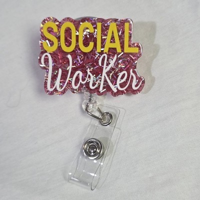 Social Worker Retractable Badge/ID Clip. Cute Accessory Reel