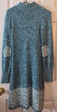 SOYBU Women's Blue Marled Knit Fair Isle Snowflake Sweater Dress SMALL