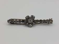 Vintage Brass Tone Rhinestone Hair Barrette With Flower