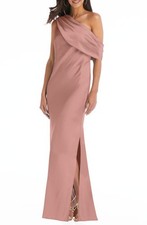 Social Bridesmaids Draped One-Shoulder Convertible Column Gown in Desert Rose, S