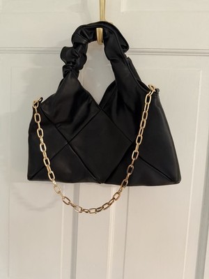 Urban Expressions Women s Black Triangle Top Handle Bag Gold Chain