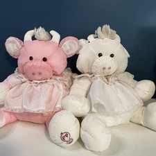 VTG Fisher Price Puffalump Pink  White Cows Lot Of 2 With Dresses 1986