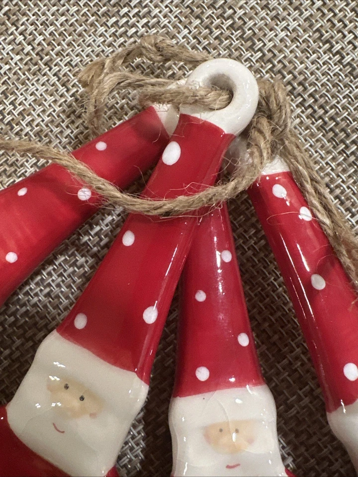 Vintage Santa Claus Christmas Ceramic Measuring Spoons Set of 4 Holiday - Image 4 of 4