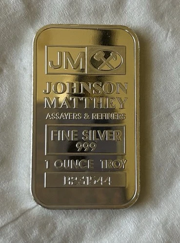 1 oz .999 Fine Silver Bar by Johnson Matthey Serial# B231544