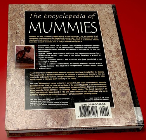 Encyclopedia of Mummies Hardcover Book 1998 Egyptian History Bob Brier ExLibrary - Picture 3 of 21