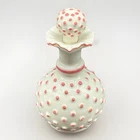 Vintage Pink & White Milk Glass Hobnail Perfume Bottle with Stopper 5” Tall