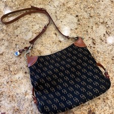Dooney & Bourke fiorentina media nera marrone tracolla Jaquard tela pelle
