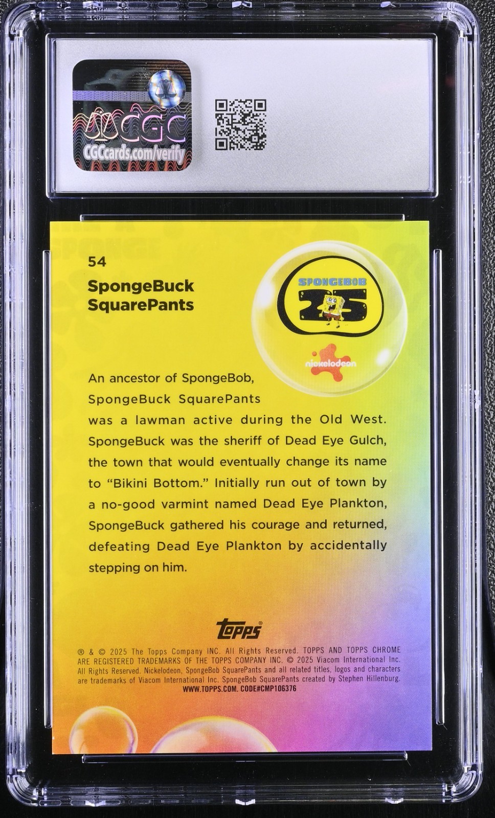 Nickelodeon SpongeBuck SquarePants Red Refractor 2025 SpongeBob Chrome CGC 7.5 view 2