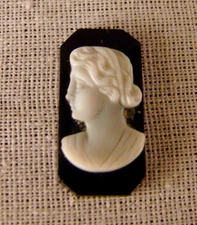 Miniature Octogonal Cameo with Black Resin and Shell