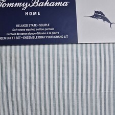 NEW Tommy Bahama Paloma Blue White Stripe 4 Piece Queen Sheet Set