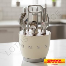 SMEG Cream Cutlery Holder Caddy + 6 Cutlery Sets Retro Dining Bundle DHL Express