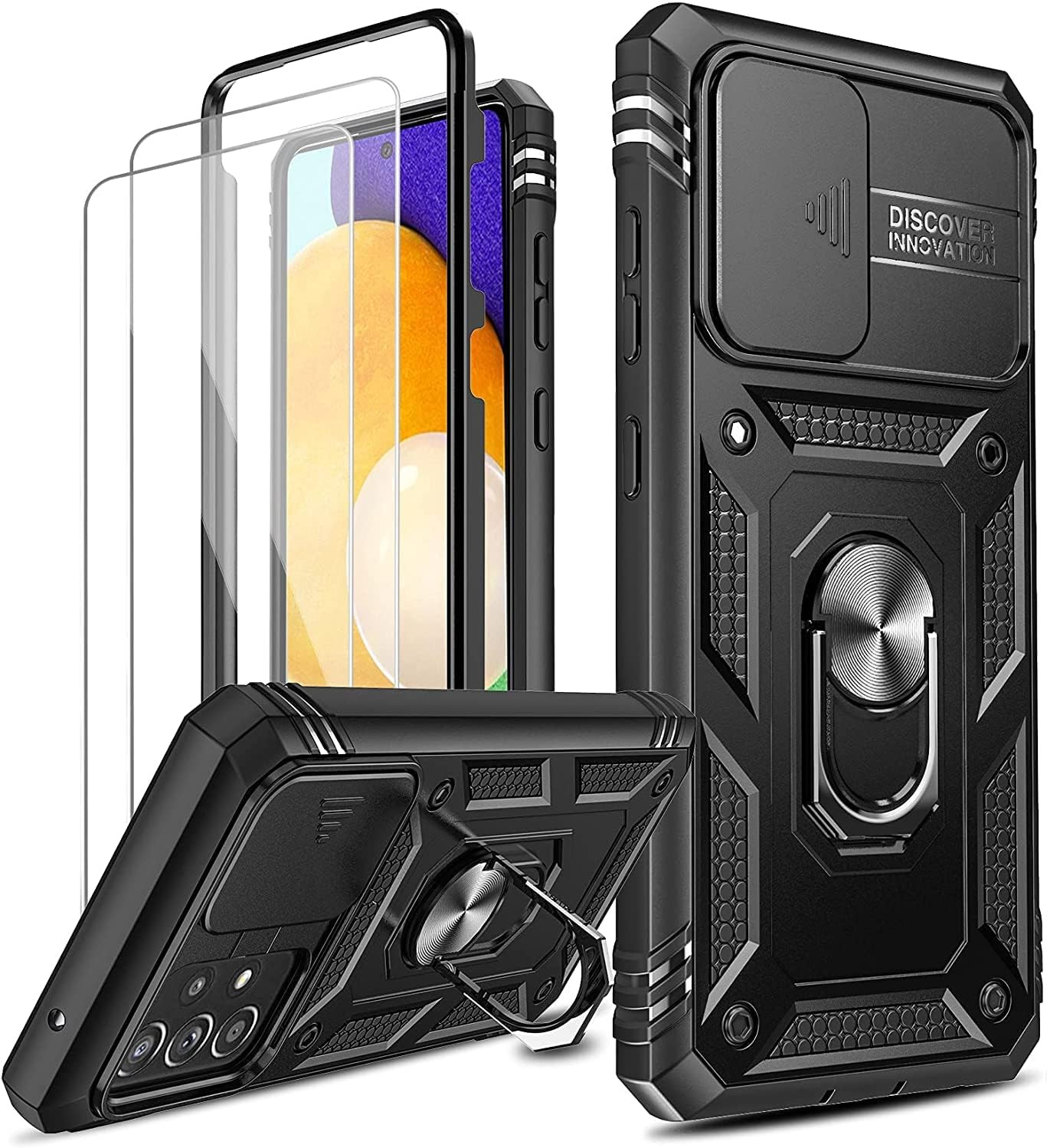 for Samsung Galaxy A52 5G/A52S Case with Slide Camera Cover and 2 Tempered Glass