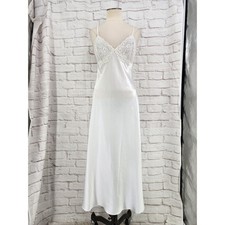 Vintage White Satin Lace Maxi Nightgown Bridal Spaghetti Strap Slip Dress Small 