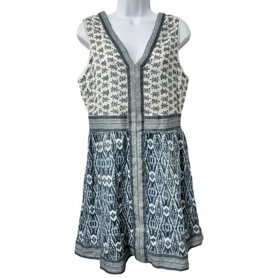Faherty Linen Macey Clara Ikat Mini Dress Size M Blue Resort Cruise Vacay NEW