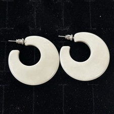 Light Gray White Chunky Hoop Earrings Acrylic Resin Statement Retro Minimalist