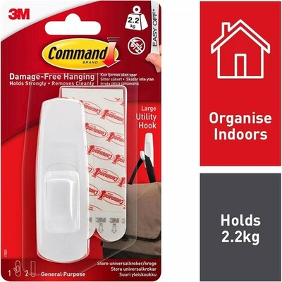 3M Command Allzweckhaken groß 1 Haken und 2 große Streifen 2,2 kg Haltekraft