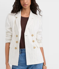NWT LOFT Pinstripe Cotton Linen Double Breasted Blazer Retailed at 160