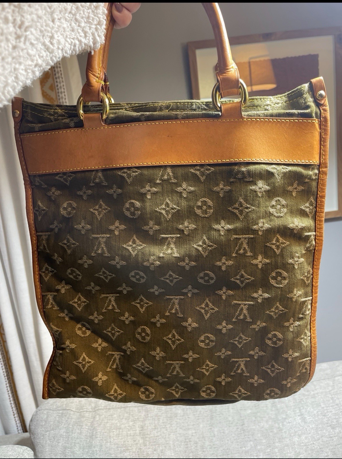 Green Monogram Flat Shopper Tote - image 2