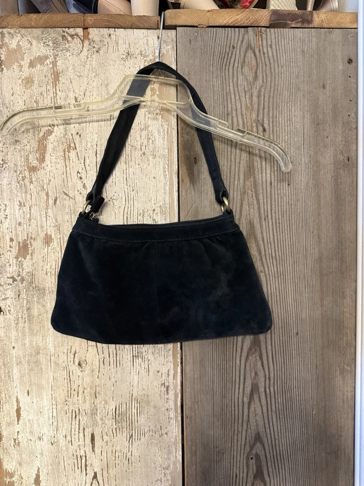 Bolso de hombro de gamuza negro de cuero genuino usado en excelente estado Foto 2 de 4