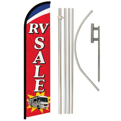 RV Sale (Red) Windless Banner Swooper Advertising Flag Kit RV Sold Here