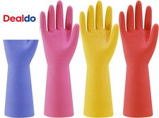 Rubber Kitchen Dishwashing Gloves - 4 Pairs Colorful Reusable Household Cleaning