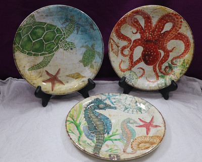 Pier One Melamine Seahorse-Turtle-Octopus 9'' Plates SET OF 6