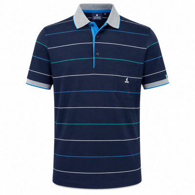 70199 HERREN POLOSHIRT SEGELN MEERWIND BAUMWOLLE PIQUET SCHOTTISCHER FADEN GESTREIFT