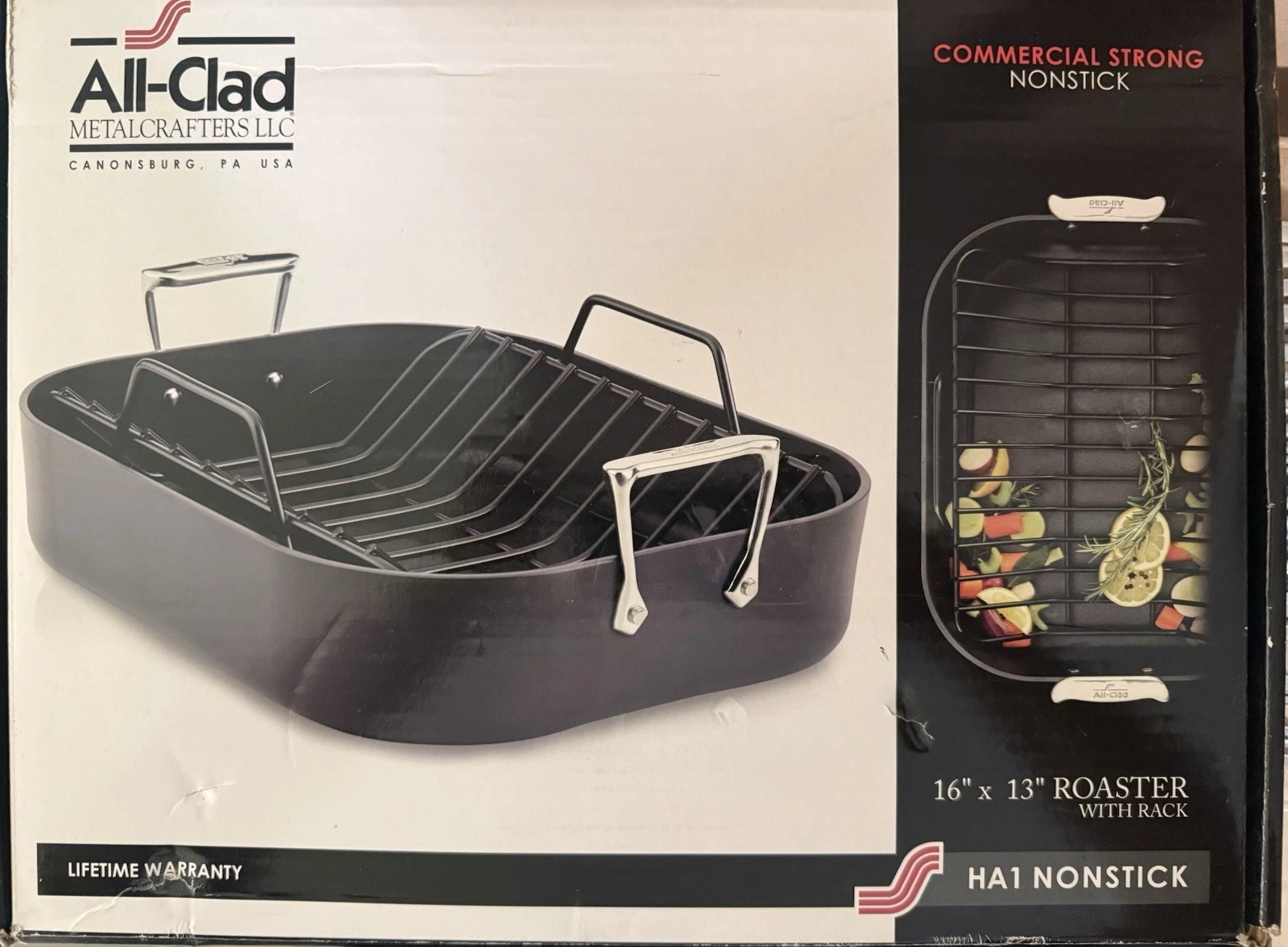 All-Clad HA1 Hard Anodized Nonstick Roaster Pan 13x16 Inch with Rack 500F Safe