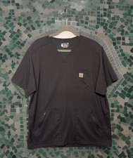 Carhartt Scrub Top Unisex Black XL 5 Pockets Shoulder Loop Stretch V-Neck