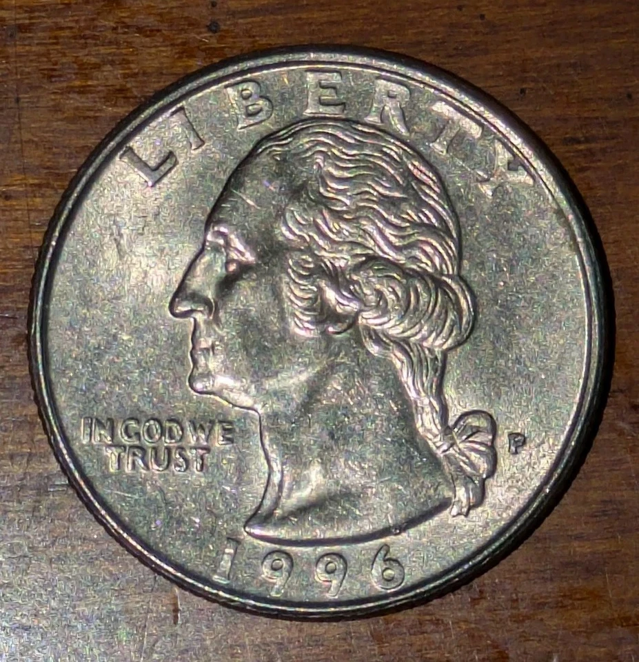 1996-P 25c Quarter Die Error Spitting Eagle Extra Shiny Unc Details Die Clash - Image 4 of 4