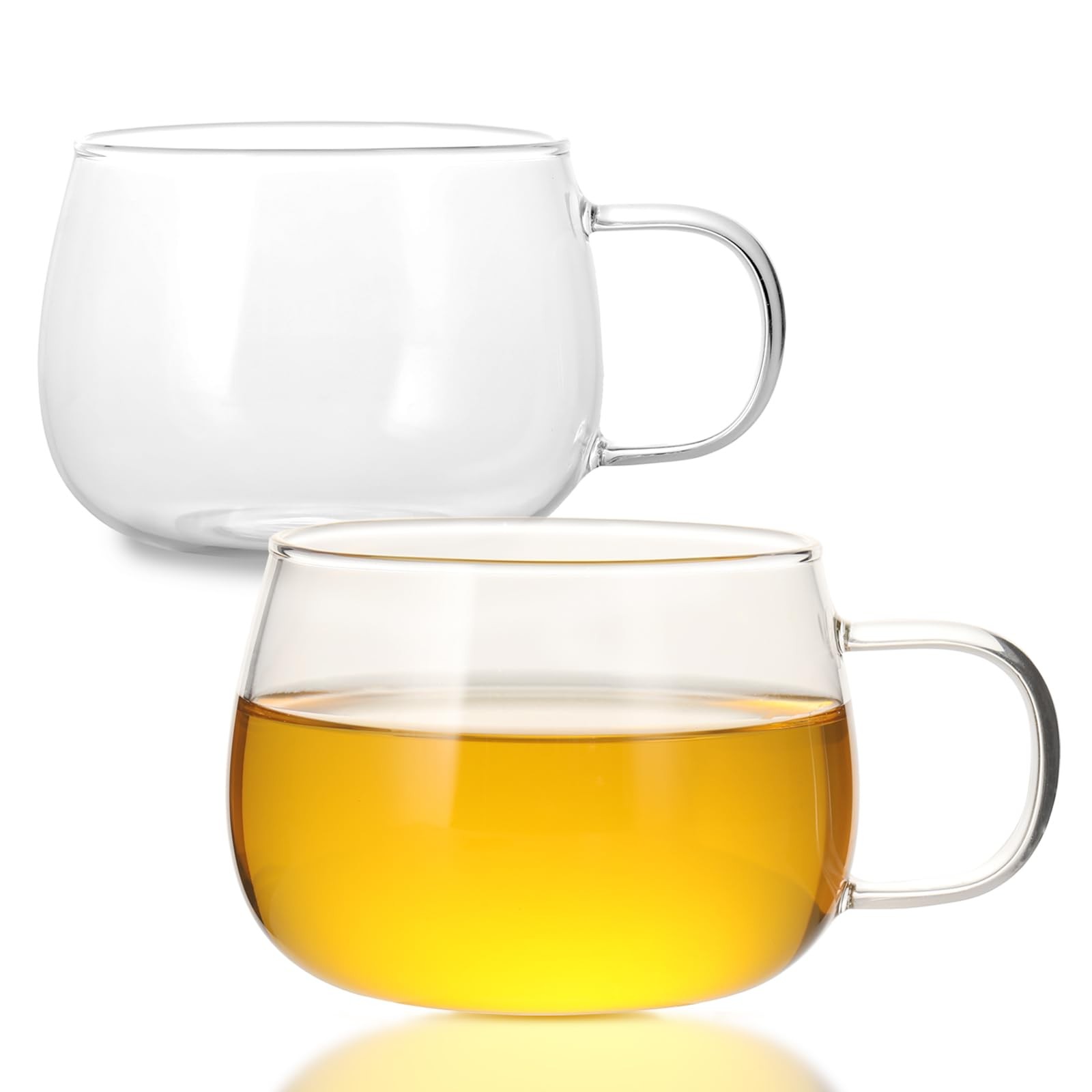 Glass Tea Cups Set of 2, Clear Borosilicate Glass Teacups with Handle for Tea...