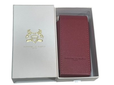 PARFUMS DE MARLY WINE RED LEATHERETTE LIPSTICK HOLDER WITH BOX HOLDS TWO LIPS!
