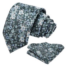 Mens Floral Necktie with Pocket Square for Wedding Party Tie and Handkerchief...