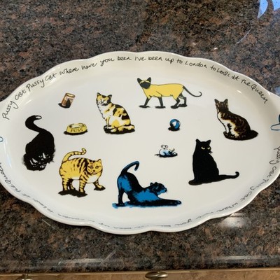 2004 Oval Ceramic Cat Tray by Cardew Design England 7 Cats Nursery Rhymes