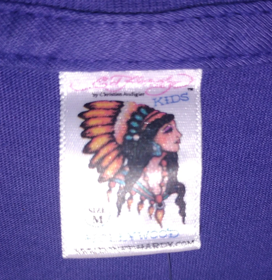 Camiseta túnica Ed Hardy niños niñas talla mediana púrpura pedrería "3 corazones" nueva con etiquetas Foto 4 de 4