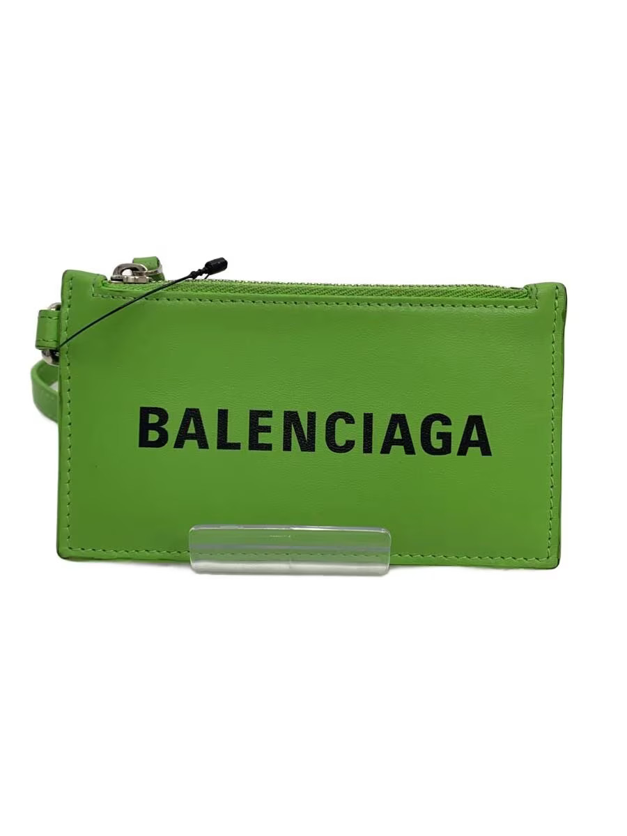 BALENCIAGA Men's Green Leather Card Case with Shoulder Strap