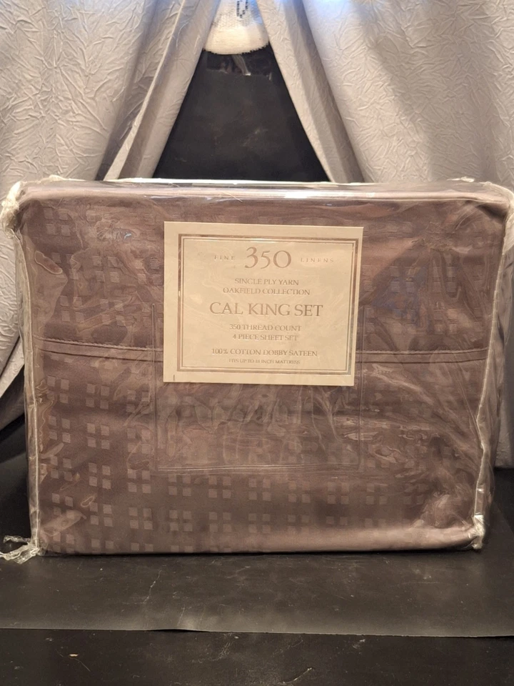 Fine Linens 350 Oakfield Cal King 4 Pc Sheet Set 100% Cotton Dobby Sateen Grey - Image 2 of 4