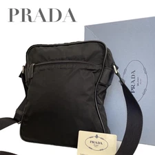 beautiful PRADA triangle logo nylon black shoulder bag 4568