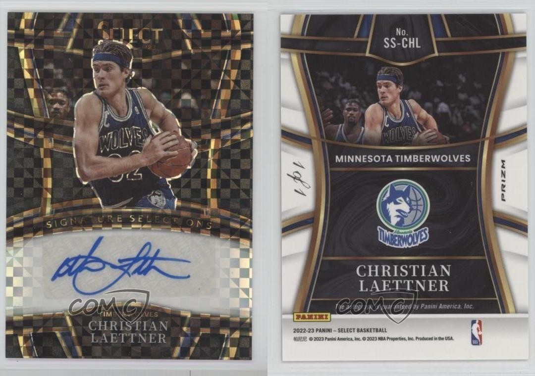 2022 Panini Select Signature Selections Black Prizm 1/1 Christian Laettner Auto view 3