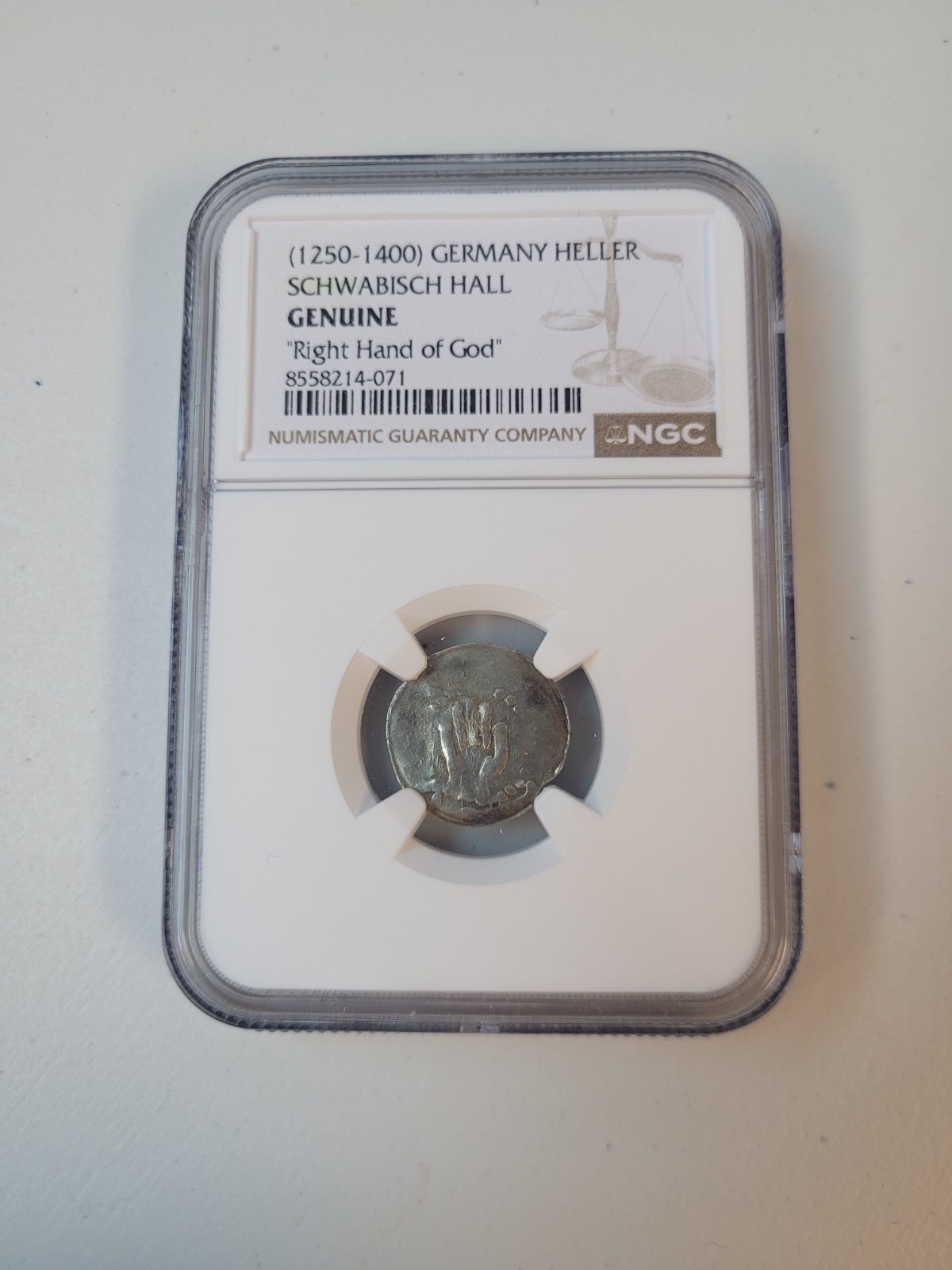 NGC 1250-1400 GERMANY HELLER SCHWABISCH HALL Medieval Coin Right Hand Of God 