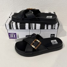 DV Dolce Vita Women's 8 Usha Sandal Black Slide Flat With Buckle NIB