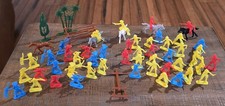 Vintage Airfix Style Cowboy Indians Horses Plastic Toy Soldiers 1/72 Lot Of