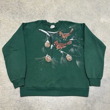 Vintage 90  s Cardinal Bird Crewneck Sweatshirt Green Size L