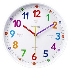 Colorful Teaching Wall Clock Learning Classroom Clock, Battery 8 Inch White