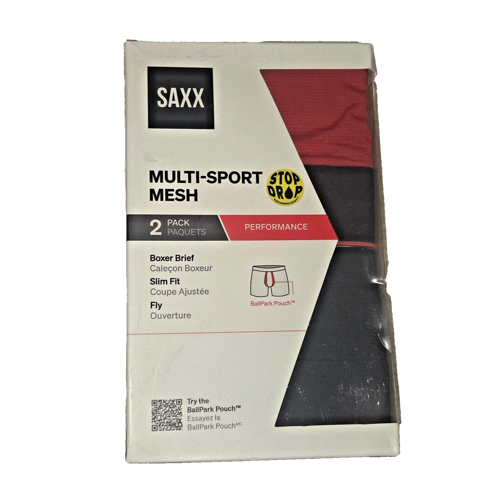 SAXX Men’s Multi-Sport Mesh Boxer Brief 2-Pack Black Red Small Moisture Wicking