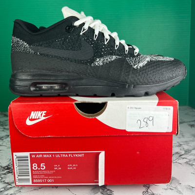 Nike Air Max 1 Ultra Flyknit Womens 8.5 Black Anthracite White 859517-001 New