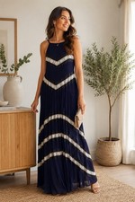 ASOS Navy Pleated Maxi Dress UK 6 Lace Detail Occasion Prom Wedding Guest