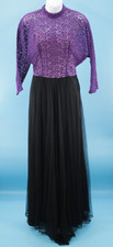 Vtg Women's 40s Purple Lace  Black Tulle Maxi Dress / Gown Sz S/M 1940s
